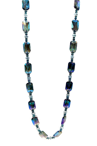 Blue Colorized Rectangle Crystal Long Necklace - Born To Glam