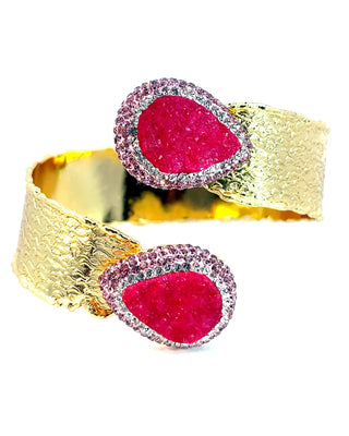 Double Gemstone Wraparound Cuff Adjustable Bracelet - Born To Glam