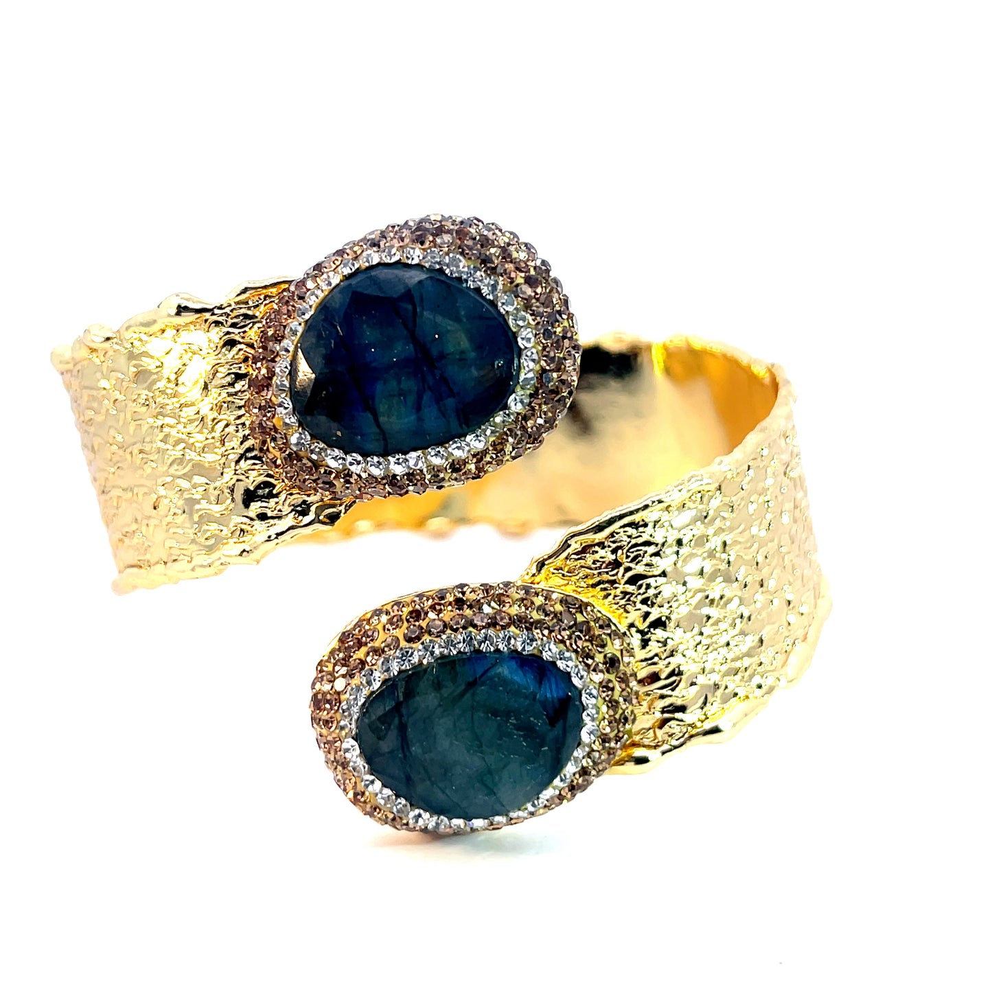 Labradorite Double Gemstone Gold Plated Cuff Bracelet