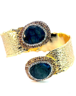 Double Gemstone Wraparound Cuff Adjustable Bracelet - Born To Glam