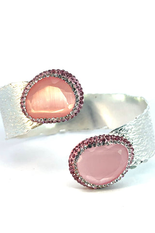 Double Gemstone Wraparound Cuff Adjustable Bracelet - Born To Glam
