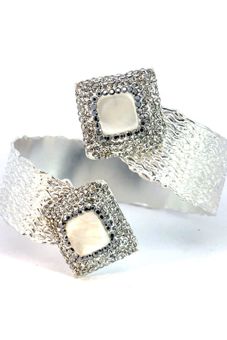 Double Gemstone Wraparound Cuff Adjustable Bracelet - Born To Glam