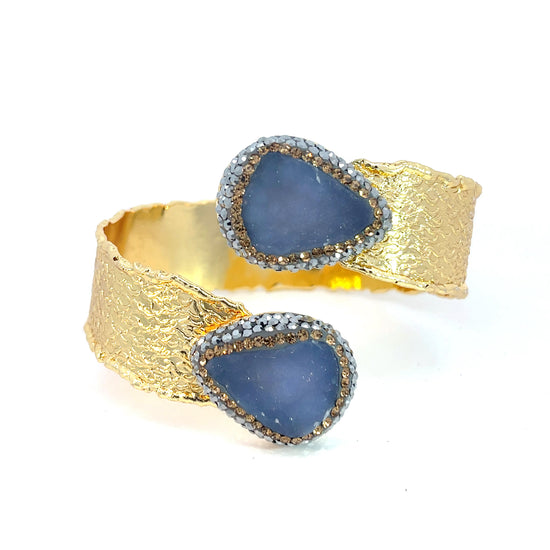 Blue Druzy Chalcedony Gold Cuff Bracelet