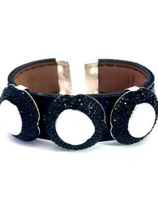 Triple Gemstone & Crystal Leather Cuff Bracelet - Born To Glam