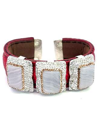 Triple Gemstone & Crystal Leather Cuff Bracelet - Born To Glam