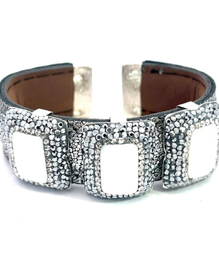 Triple Gemstone & Crystal Leather Cuff Bracelet - Born To Glam