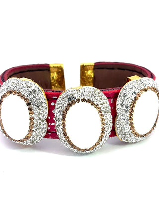 Triple Gemstone & Crystal Leather Cuff Bracelet - Born To Glam