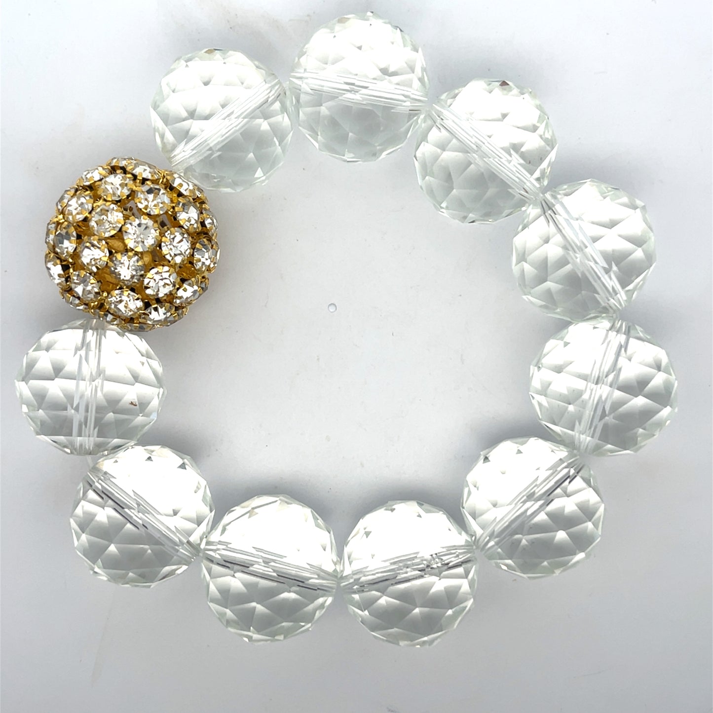 Clear Crystal Sphere Gold Disco Ball Stretch Bracelet