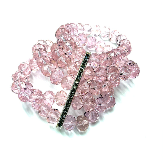 Light Pink Crystal Rondelle Statement Bracelet