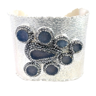 Gemstone Cluster Silver Adjustable Statement Cuff Bracelet - Born To Glam
