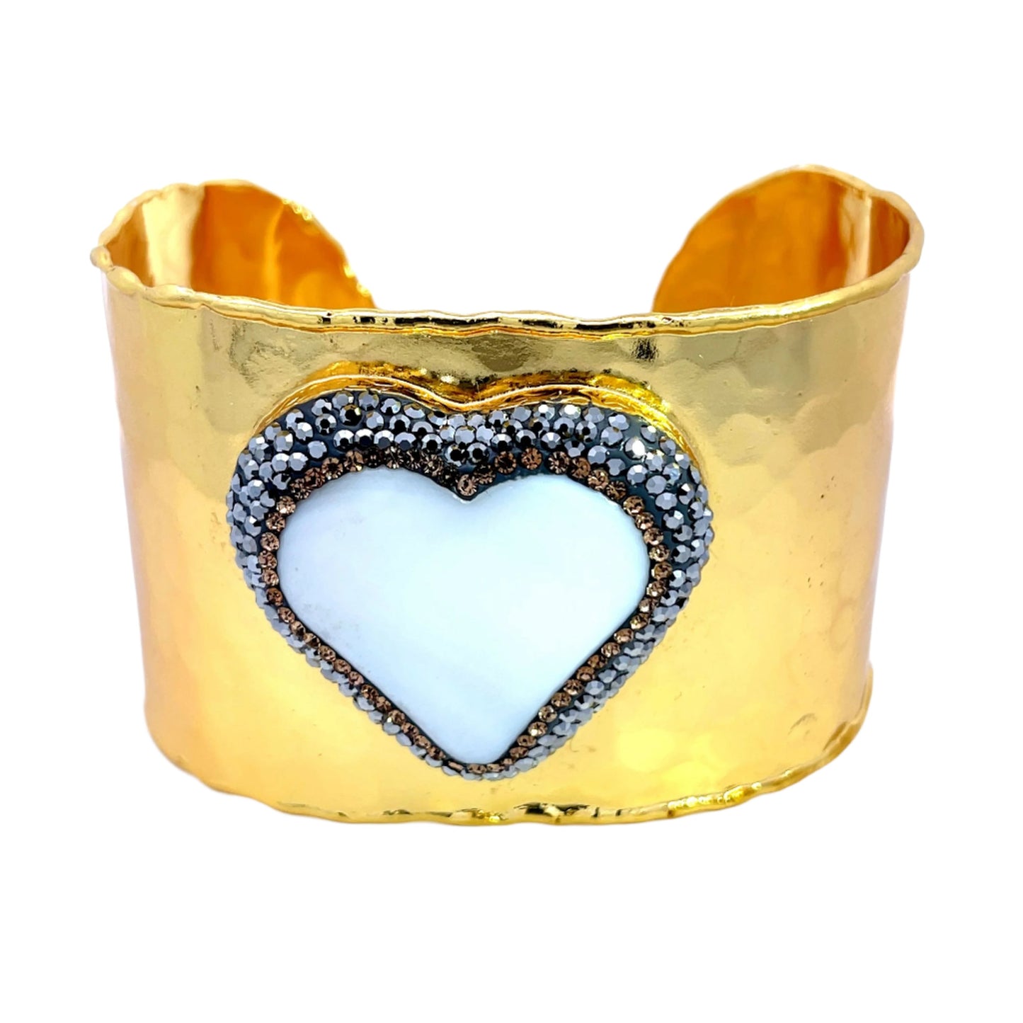 Pearl Heart Gold Plated Adjustable Statement Bracelet