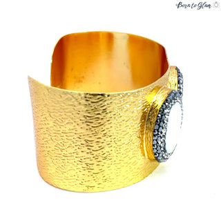 Triple Gemstone Gold Adjustable Cuff Bracelet - Born To Glam