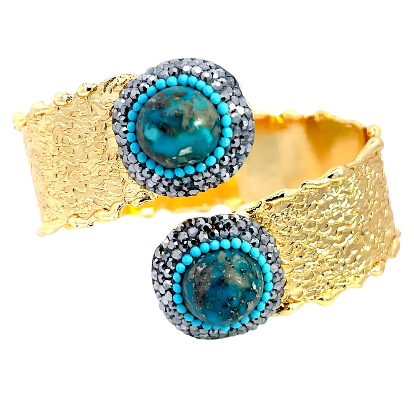 Turquoise Double Gemstone Gold Plated Cuff Bracelet