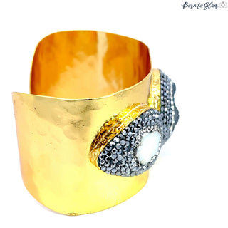 Triple Gemstone Gold Adjustable Cuff Bracelet - Born To Glam