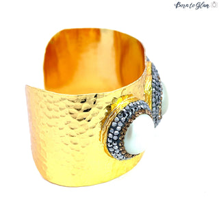 Triple Gemstone Gold Adjustable Cuff Bracelet - Born To Glam