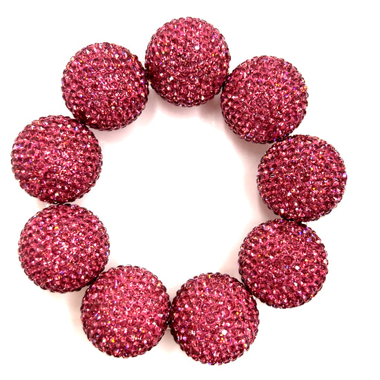 Bright Pink Crystal Sphere Stretch Bracelet