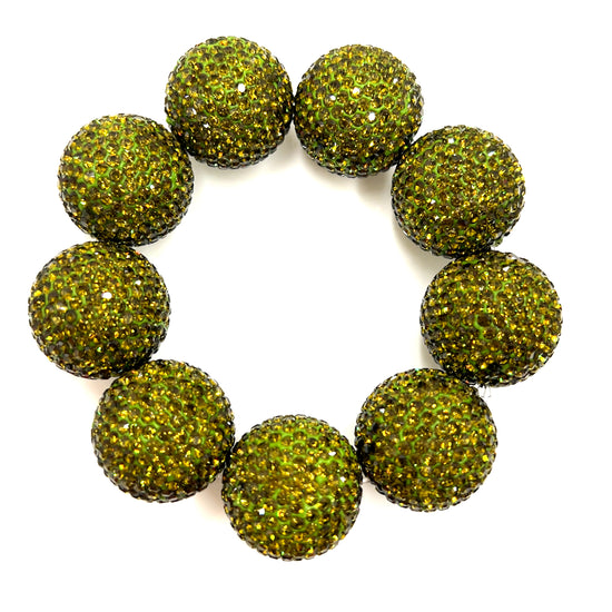 Olive Green Crystal Sphere Stretch Bracelet