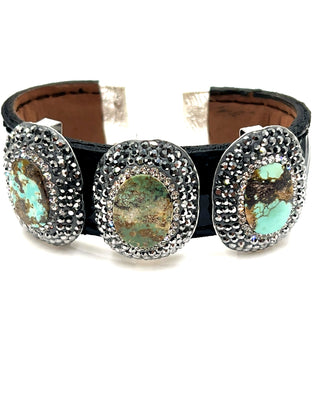 Triple Gemstone & Crystal Leather Cuff Bracelet - Born To Glam