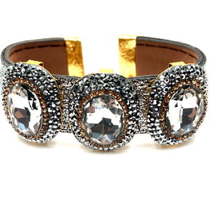 Triple Gemstone & Crystal Leather Cuff Bracelet - Born To Glam
