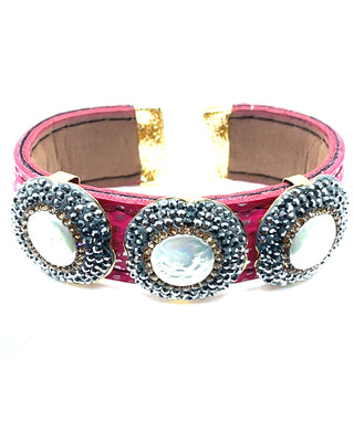 Triple Gemstone & Crystal Leather Cuff Bracelet - Born To Glam