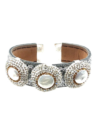 Triple Gemstone & Crystal Leather Cuff Bracelet - Born To Glam