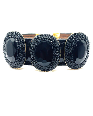 Triple Gemstone & Crystal Leather Cuff Bracelet - Born To Glam