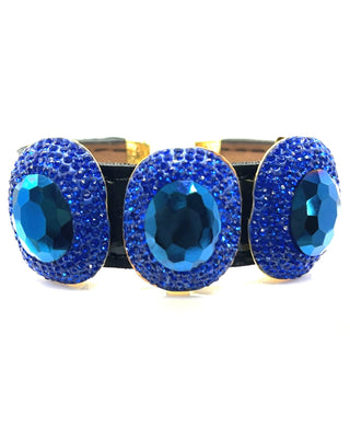 Triple Gemstone & Crystal Leather Cuff Bracelet - Born To Glam