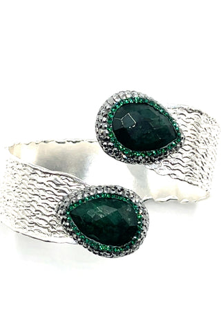 Double Gemstone Wraparound Cuff Adjustable Bracelet - Born To Glam
