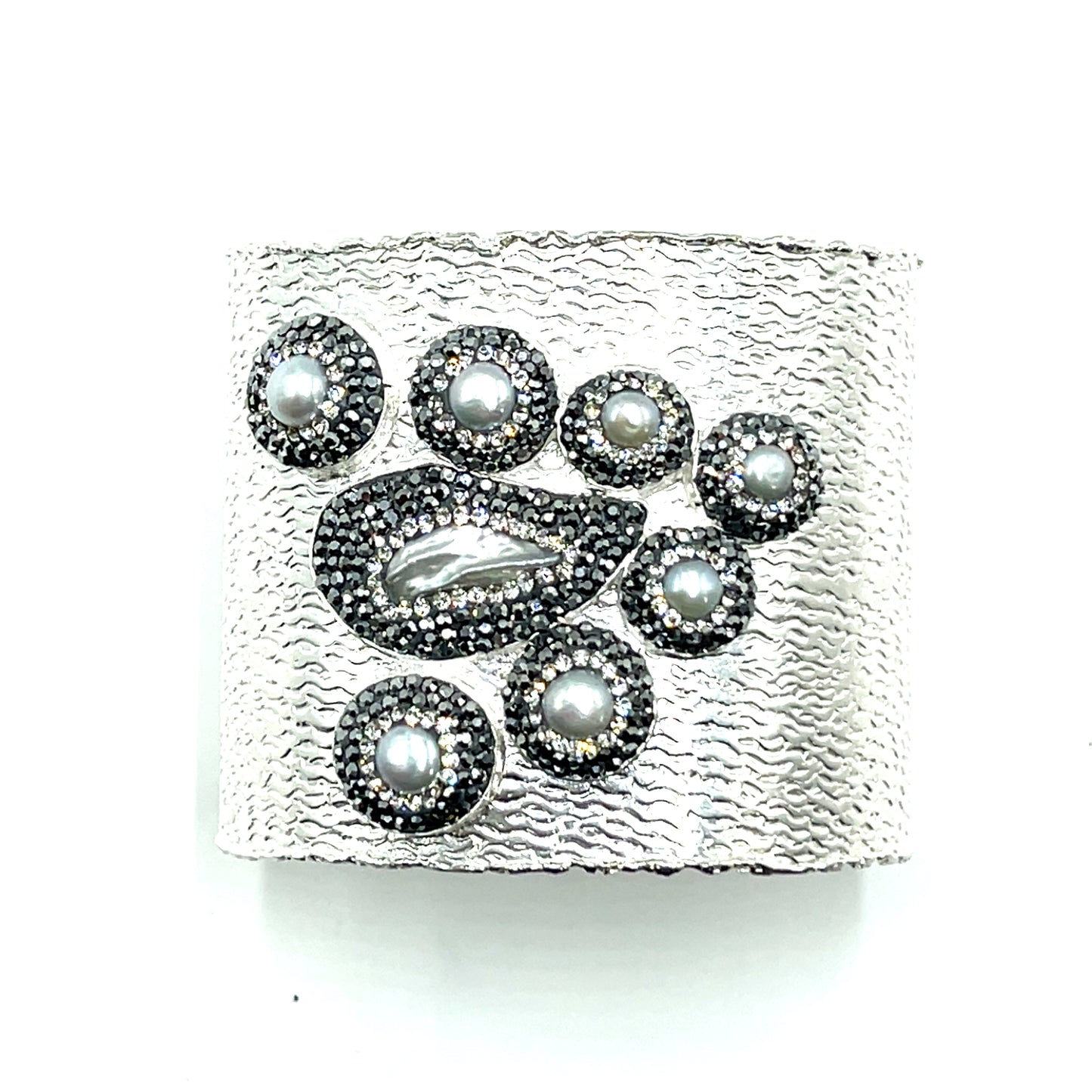 Gemstone Cluster Silver Adjustable Statement Cuff Bracelet - Born To Glam