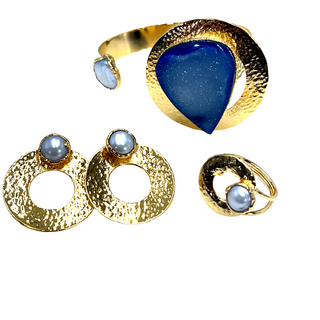 Blue Gemstone & Pearl Bracelet Set - Born To Glam