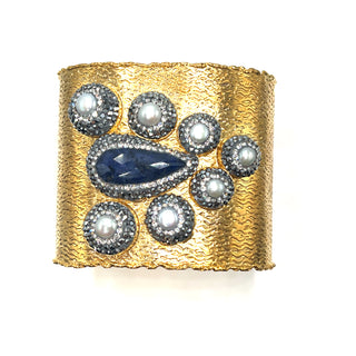 Gemstone Cluster Silver Adjustable Statement Cuff Bracelet - Born To Glam