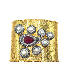 Gemstone Cluster Silver Adjustable Statement Cuff Bracelet - Born To Glam