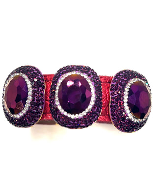 Triple Gemstone & Crystal Leather Cuff Bracelet - Born To Glam