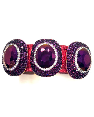 Triple Gemstone & Crystal Leather Cuff Bracelet - Born To Glam