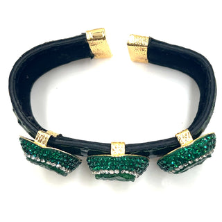 Triple Gemstone & Crystal Leather Cuff Bracelet - Born To Glam