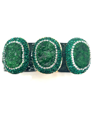 Triple Gemstone & Crystal Leather Cuff Bracelet - Born To Glam