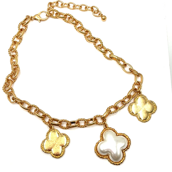 Clover Pearl Charm Necklace - Born To Glam Born To Glam