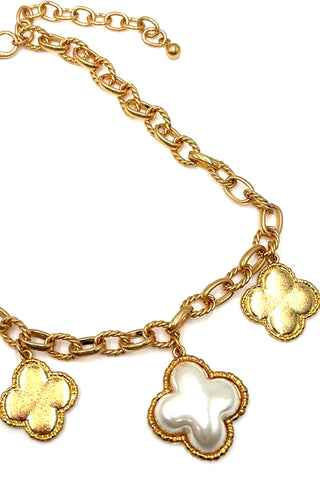 Clover Pearl Charm Necklace - Born To Glam