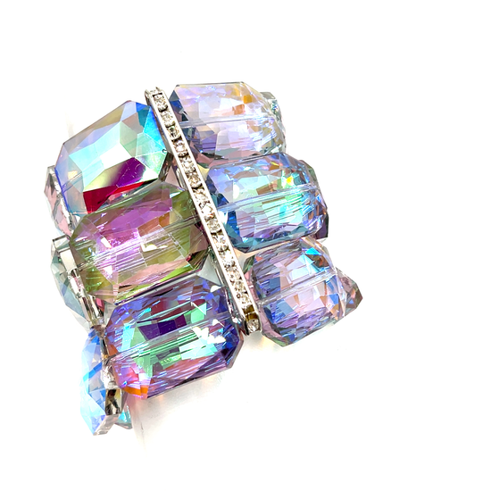 Purple Turquoise Crystal Rectangle Statement Bracelet