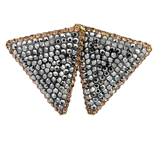 Triangle Gold & Hematite Crystal Gold Plated 925 Sterling Silver Stud Earring