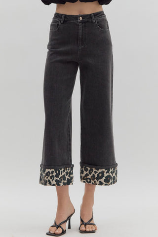 Black Denim Leopard Cuff Jeans - Born To Glam