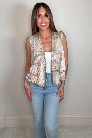 Style the Blue Floral Patch Vest exclusively at Born To Glam