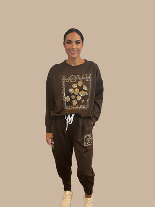 Brown Love Patch Lounge Set