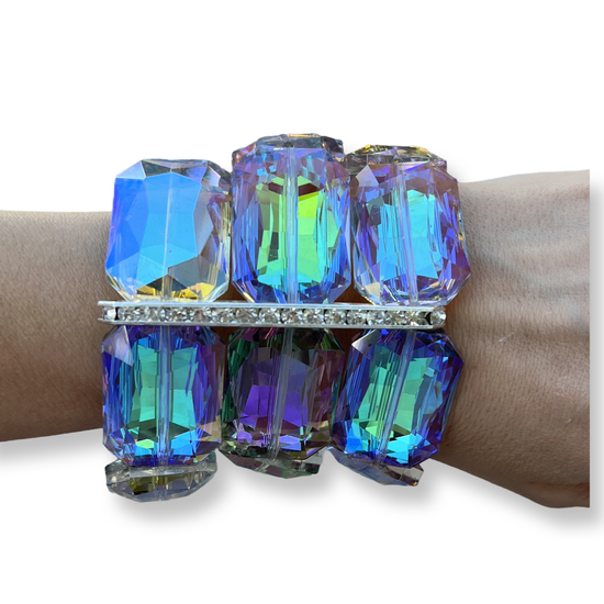 Purple Turquoise Crystal Rectangle Statement Bracelet