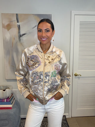 Champagne Embroidered Bomber Jacket - Born To Glam
