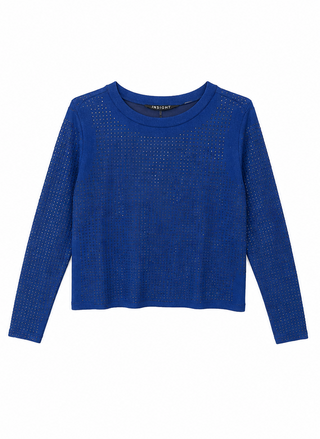 Blue Embellished Long Sleeve Top