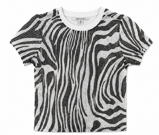 Black Zebra Sequin Embellished Graphic Tee