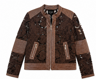 Brown Lace and Faux Leather Bomber Jacket