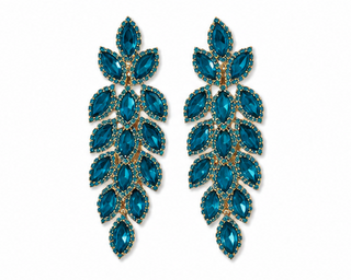 Blue Crystal Leaf Statement Earrings