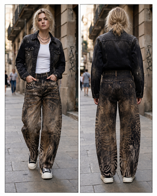 Brown Python Print Wide Leg Pants